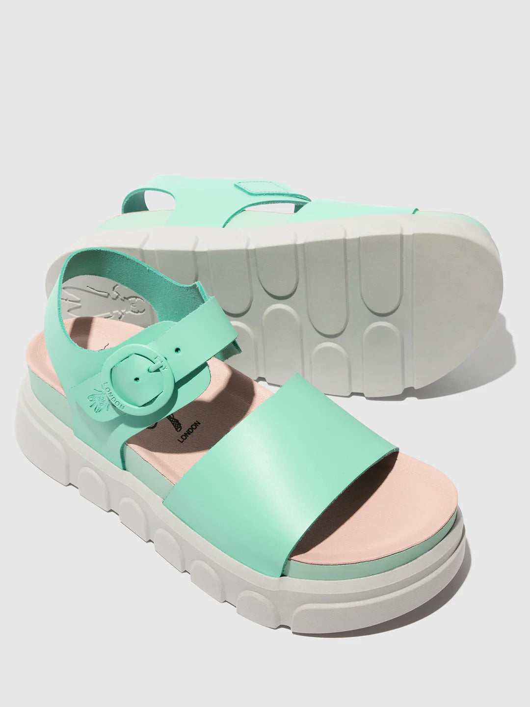 Fly London Cree947Fly Brooklyn Spearmint Green Leather Open Toe Sandal Made In Portugal