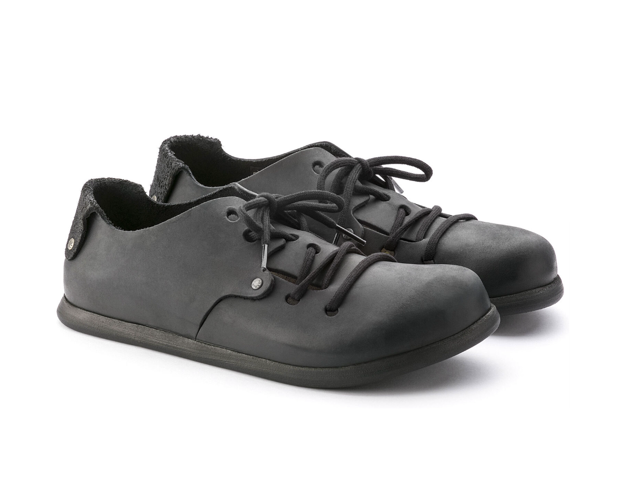 Birkenstock Montana Black Oiled Natural Leather Classic Footbed 6 Eyelet Shoe