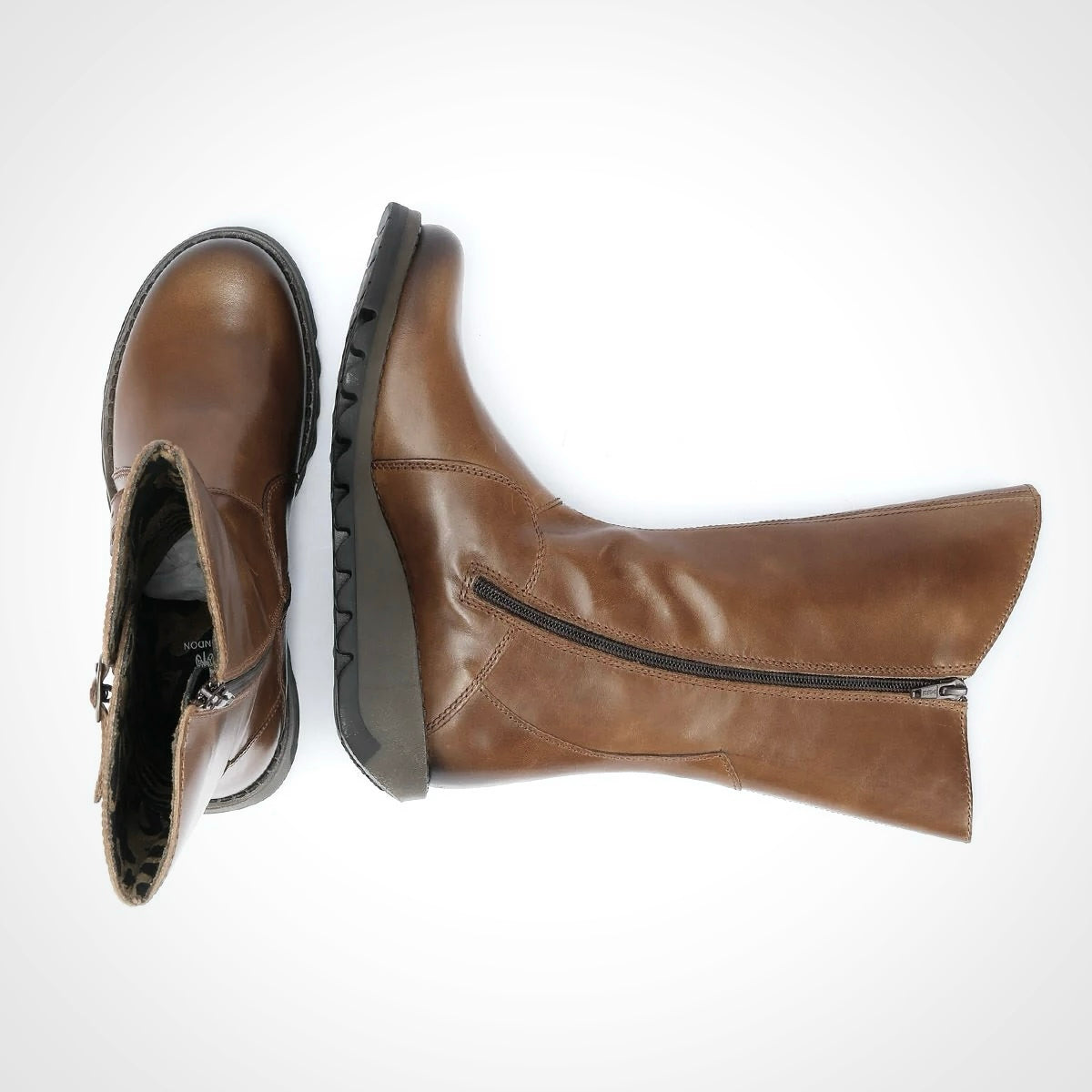 Fly London Mes 2 Camel Light Tan Rug Leather Zip Mid Calf Wedge Boots Made In Portugal