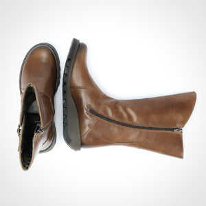 Fly London Mes 2 Camel Light Tan Rug Leather Zip Mid Calf Wedge Boots Made In Portugal