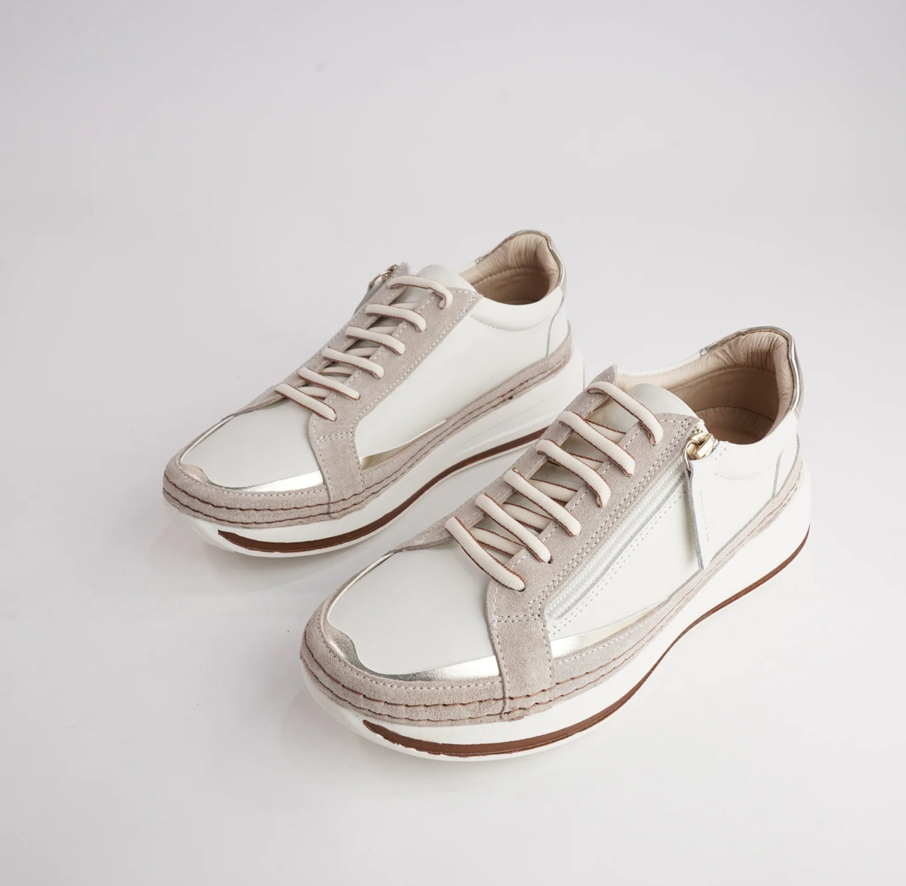 Sala Europe Vogue Crema Leather 6 Eyelet Zip Sneaker Shoe Made In Turkey