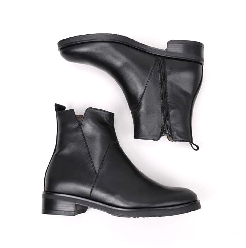 Wonders C-5472 Black Isy Negro Leather Zip Ankle Boot Made In Spain