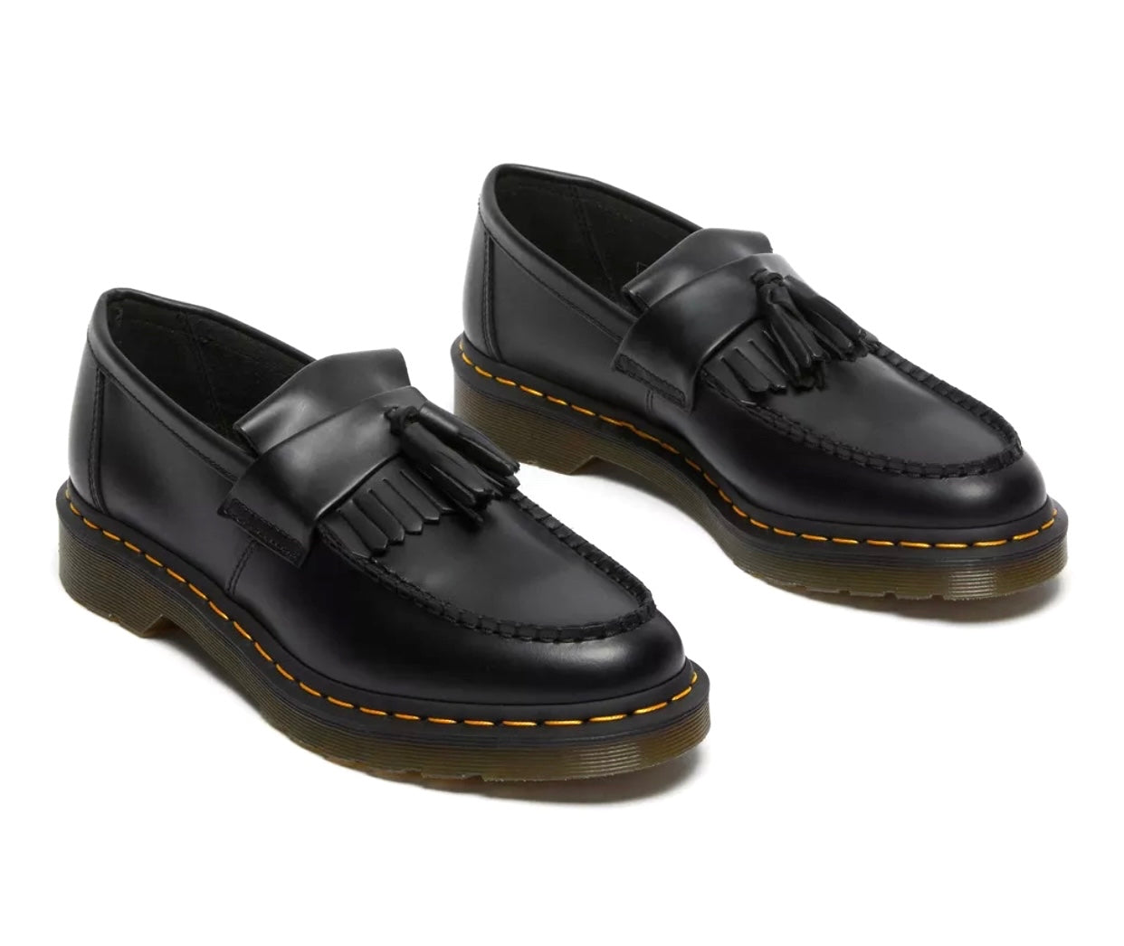 Dr. Martens Adrian Black Smooth Leather Yellow Stitch Tassel Loafer Shoe