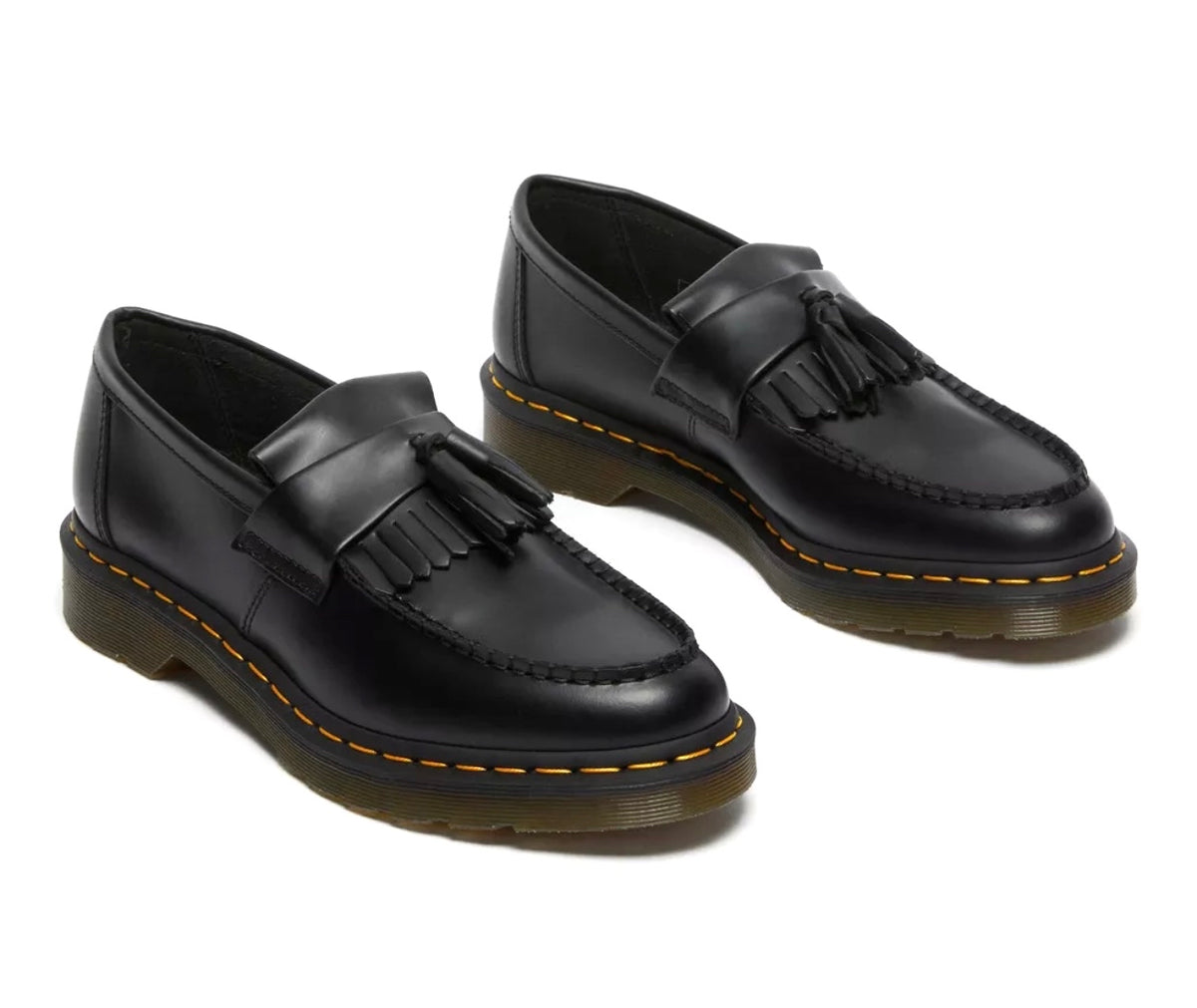 Dr. Martens Adrian Black Smooth Leather Yellow Stitch Tassel Loafer Sh ...