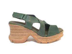 Paula Urban 23-514 Kaki Green Bangla Leather Wedge Made In Spain