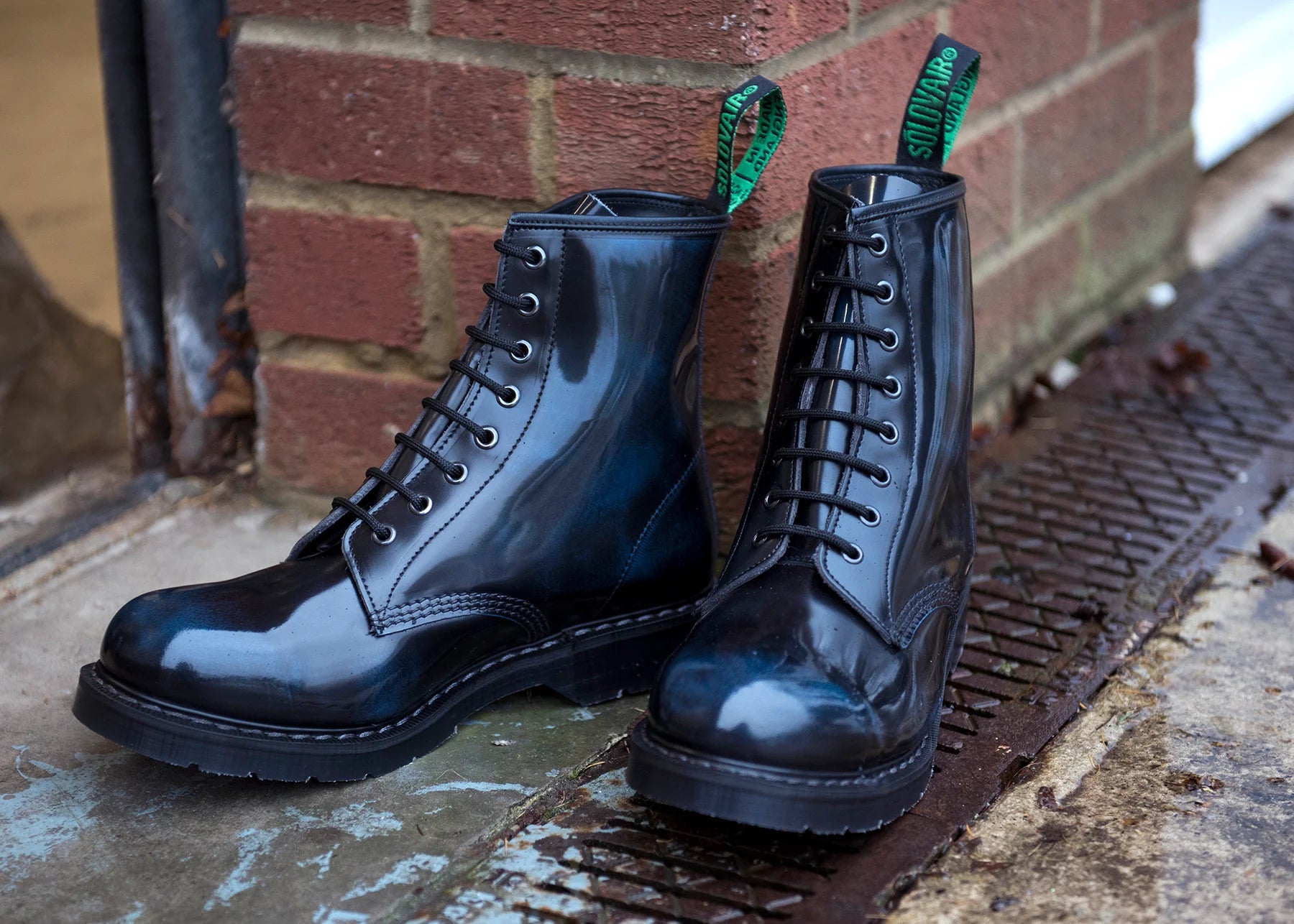 Solovair Navy Blue Rub Off 8 Eyelet Boot Made In England