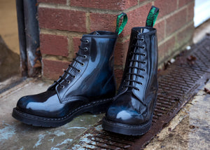Solovair Navy Blue Rub Off 8 Eyelet Boot Made In England