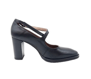 Wonders M-5131 Bora Negro Black Leather Buckle Double Strap Court Shoe Made In Spain