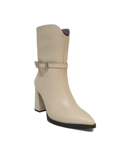 Wonders M-5402 Bora Cream Leather Buckle Mid Calf Zip Boot Made In Spain