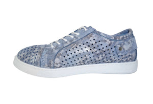 Cabello Comfort EG17P Denim Light Blue Perforated 6 Eyelet Zip Shoe Made In Turkey