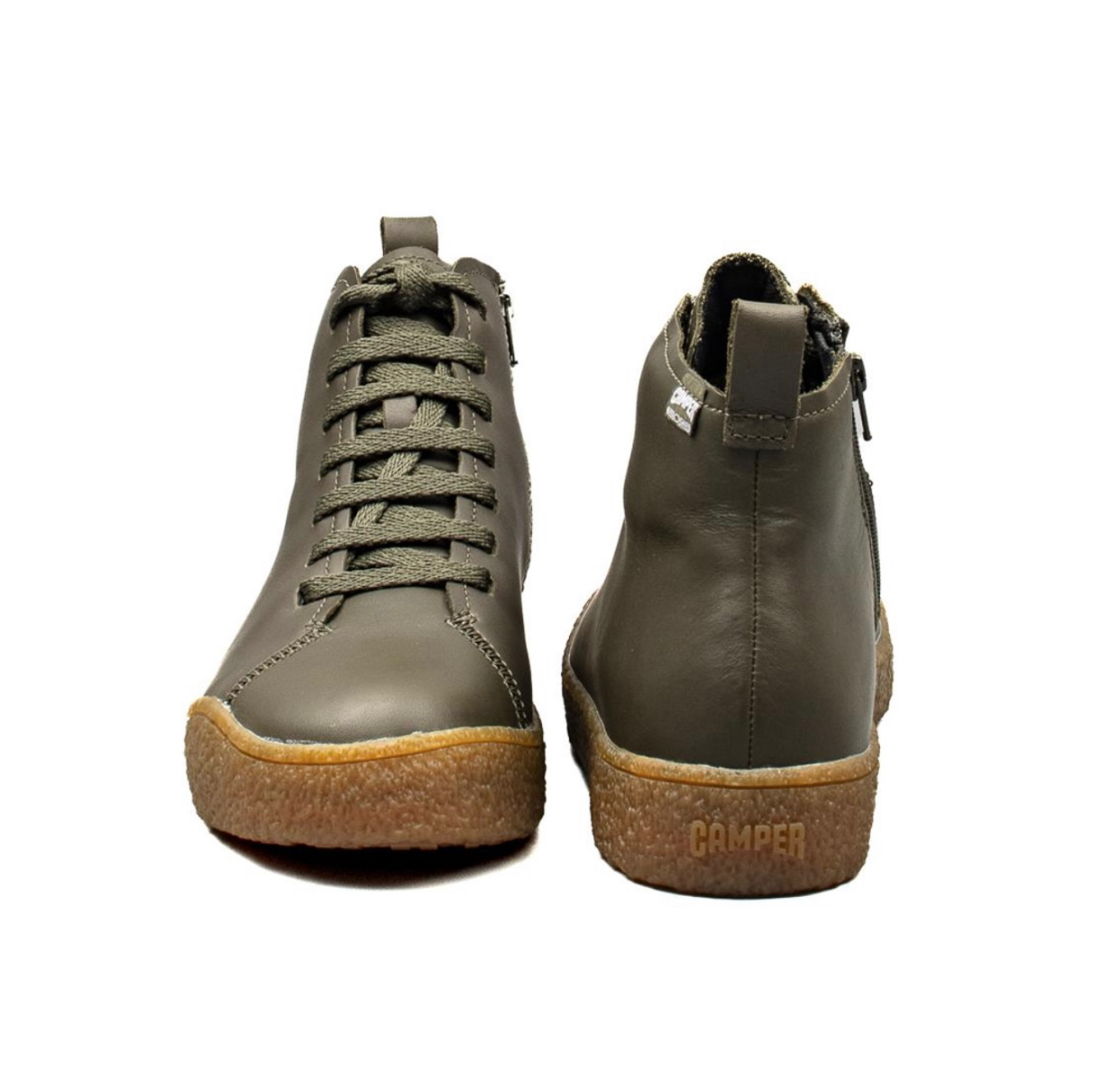 Camper Peu Terreno K300486-002 Khaki Green Leather 7 Eyelet Zip Ankle Boots