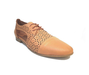 Sala Europe Kristy Coconut Light Tan 3 Eyelet Perforated Shoe Made In Turkey