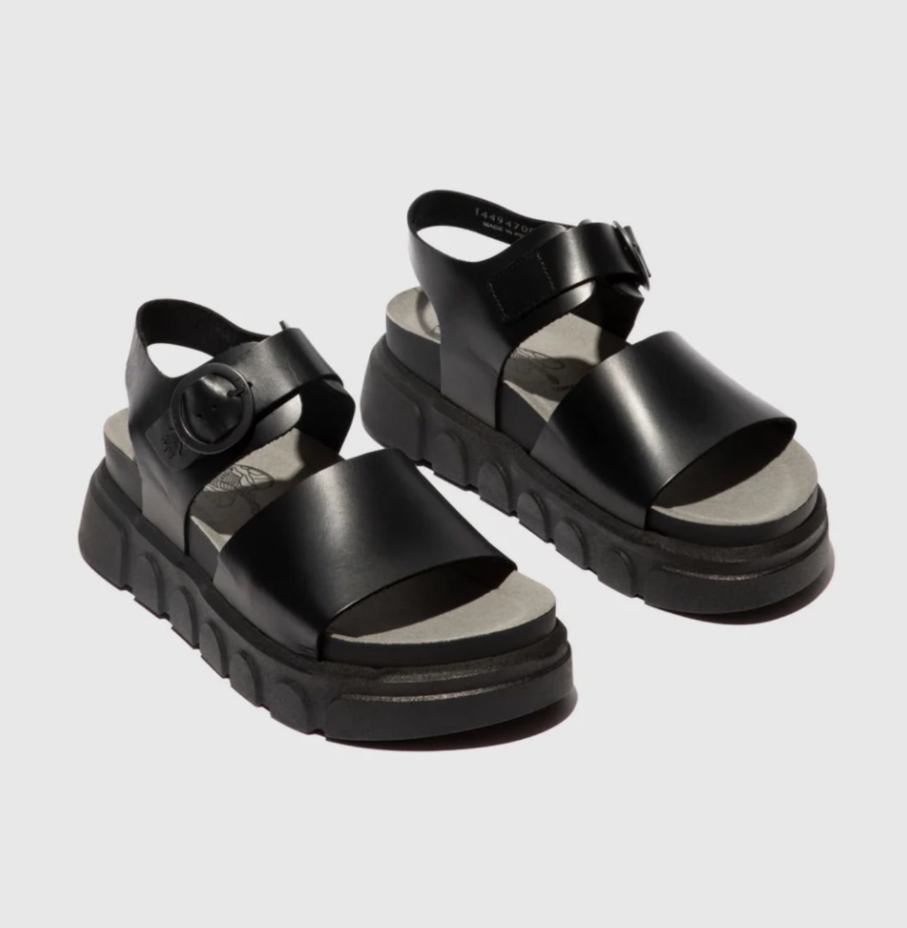 Fly London Cree947Fly Bridle Black Leather Open Toe Sandal Made In Portugal