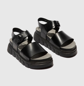 Fly London Cree947Fly Bridle Black Leather Open Toe Sandal Made In Portugal