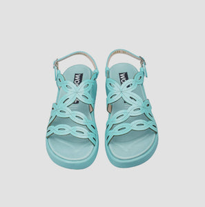 Wonders C-6542 Darya Sea Turquoise Light Blue Lack V Patent Leather Buckle Sandal Made In Spain
