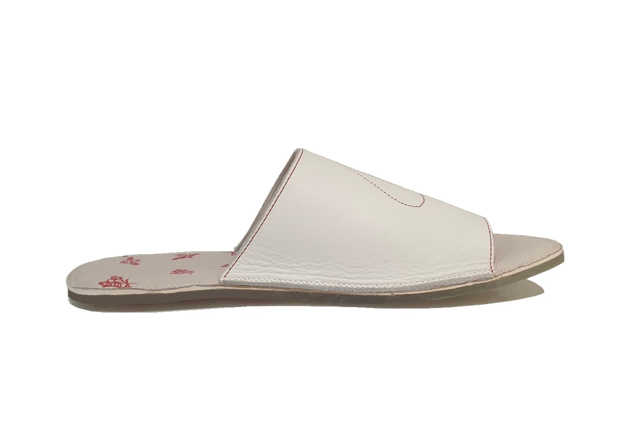 Fly London Vent Off White Leather Toe Loop Strap Slide