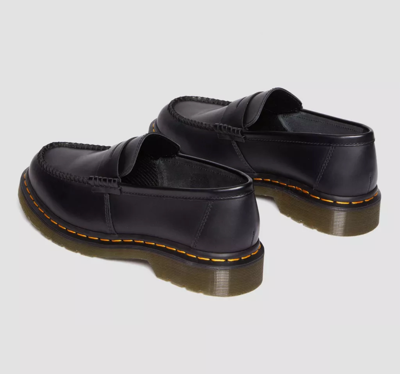 Dr. Martens Penton Black Smooth Leather Yellow Stitch Loafer Shoe