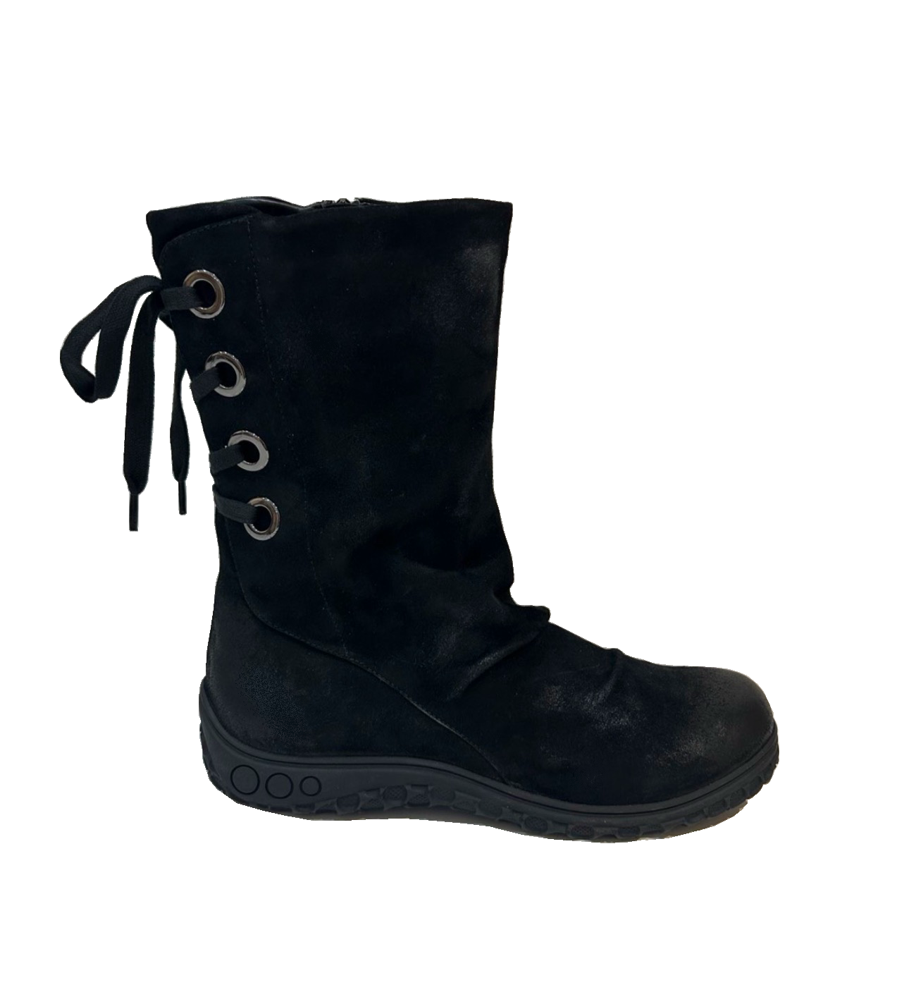 Martini Marco Lusty Poncho Black Suede Leather Back Lace Up Mid Calf Boots