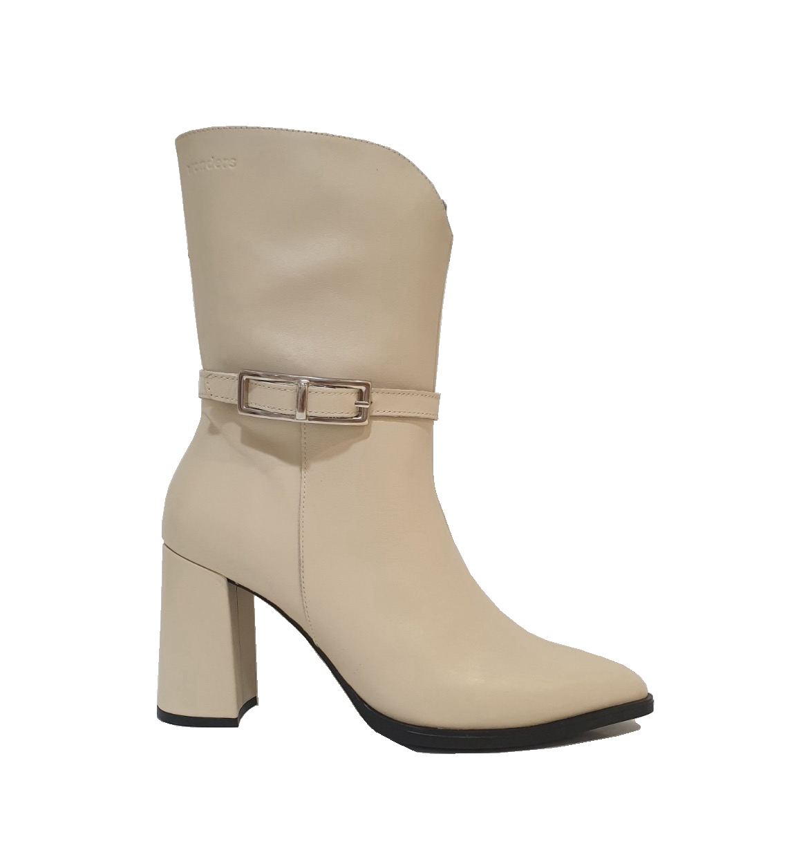 Wonders M-5402 Bora Cream Leather Buckle Mid Calf Zip Boot Made In Spain