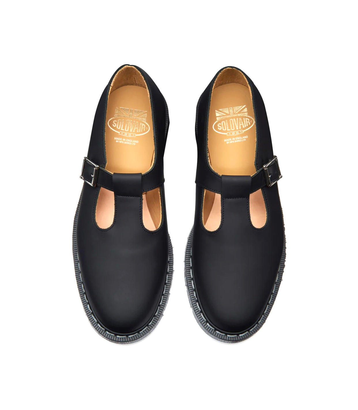 Solovair Black Greasy Mary Jane Shoe Made In England