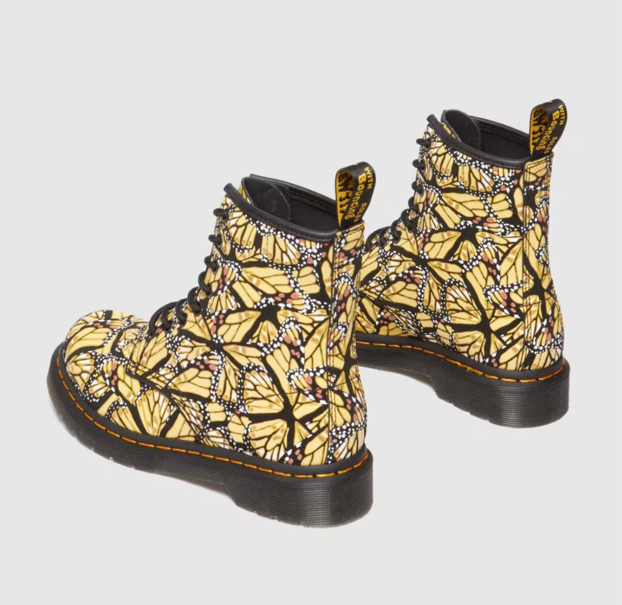 Dr. Martens 1460 W Yellow Butterfly Print Suede Layered Wing Floral Ankle 8 Eyelet Boot
