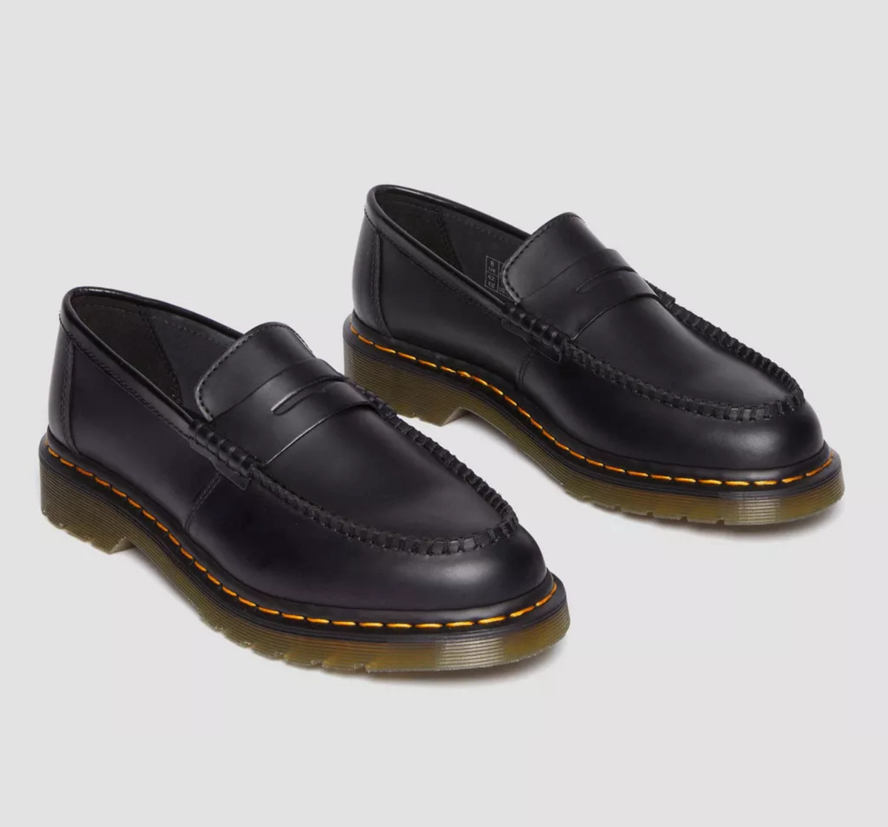 Dr. Martens Penton Black Smooth Leather Yellow Stitch Loafer Shoe