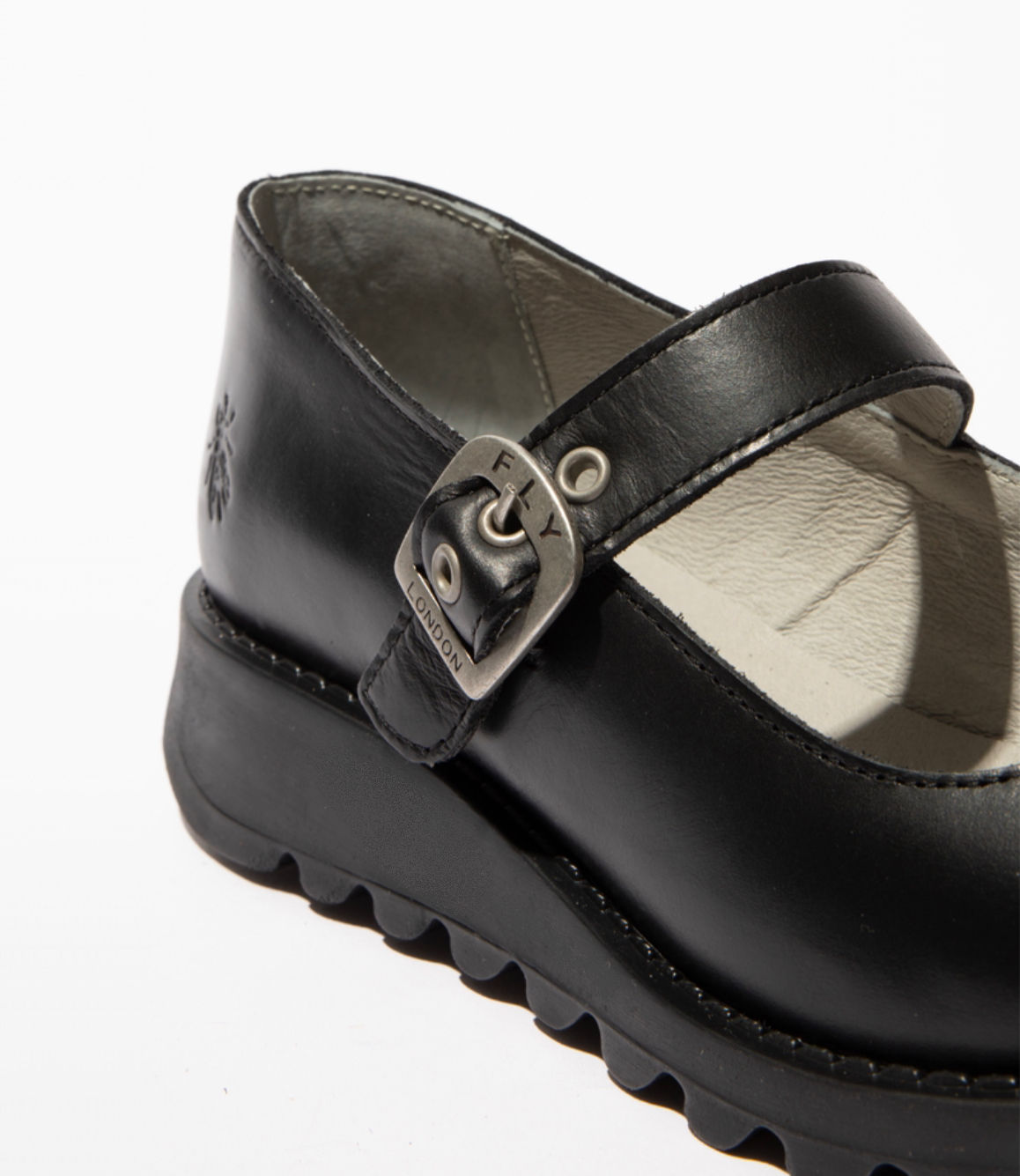 Fly London Samp132Fly Black Leather Buckle Mary Jane Wedges Made In Portugal