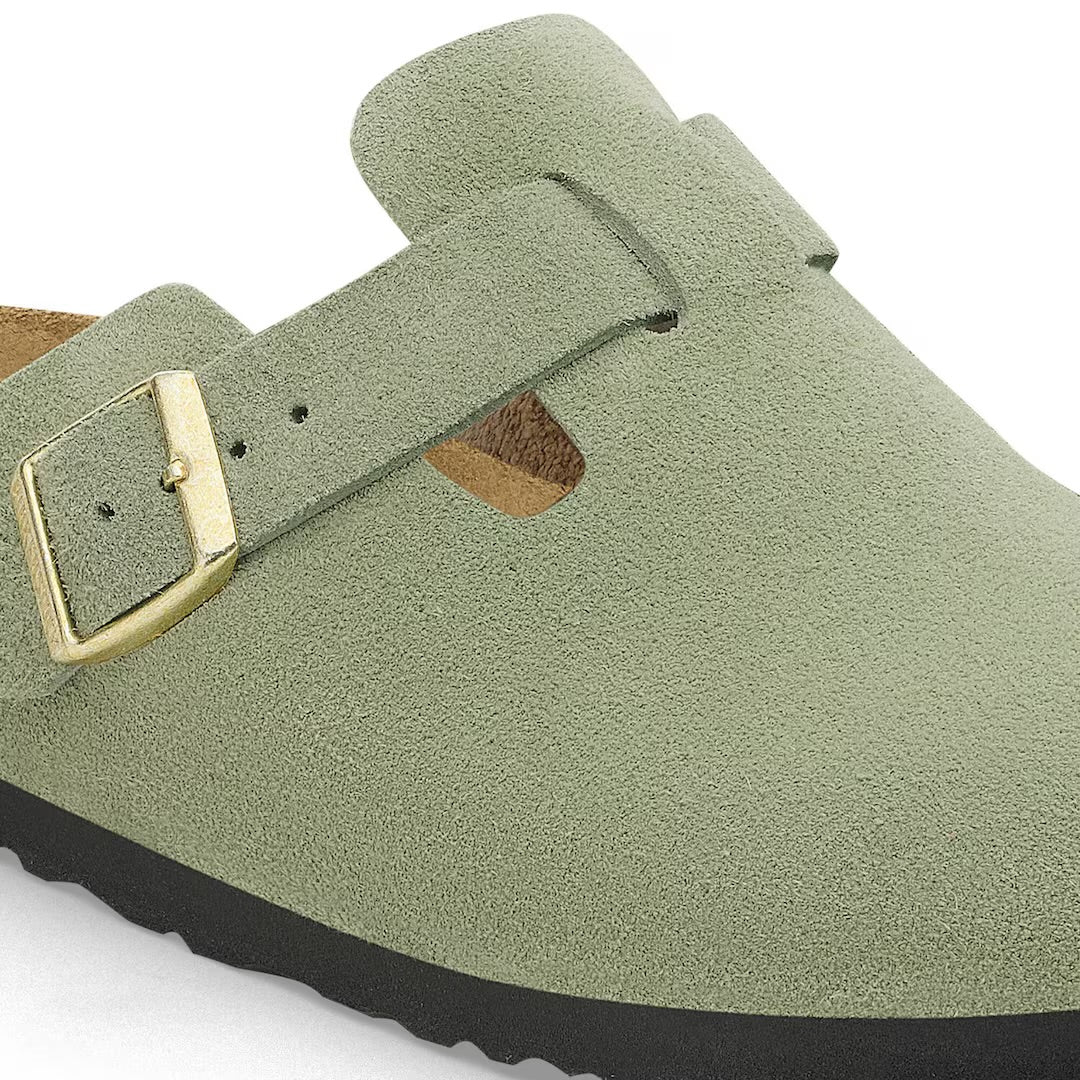 Birkenstock Boston Green Tea Suede Soft Footbed Made In Germany