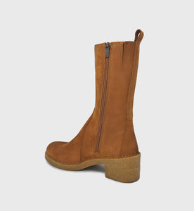 El Naturalista 5662 Ticino Wood Light Tan Pleasant Leather Zip Mid Calf Boots Made In Spain