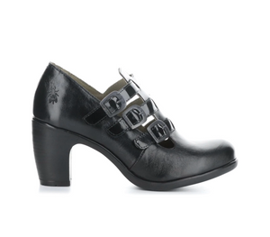 Fly London Kacy011Fly Black Azal Atla 3 Strap Buckle Court Shoe Made In Portugal