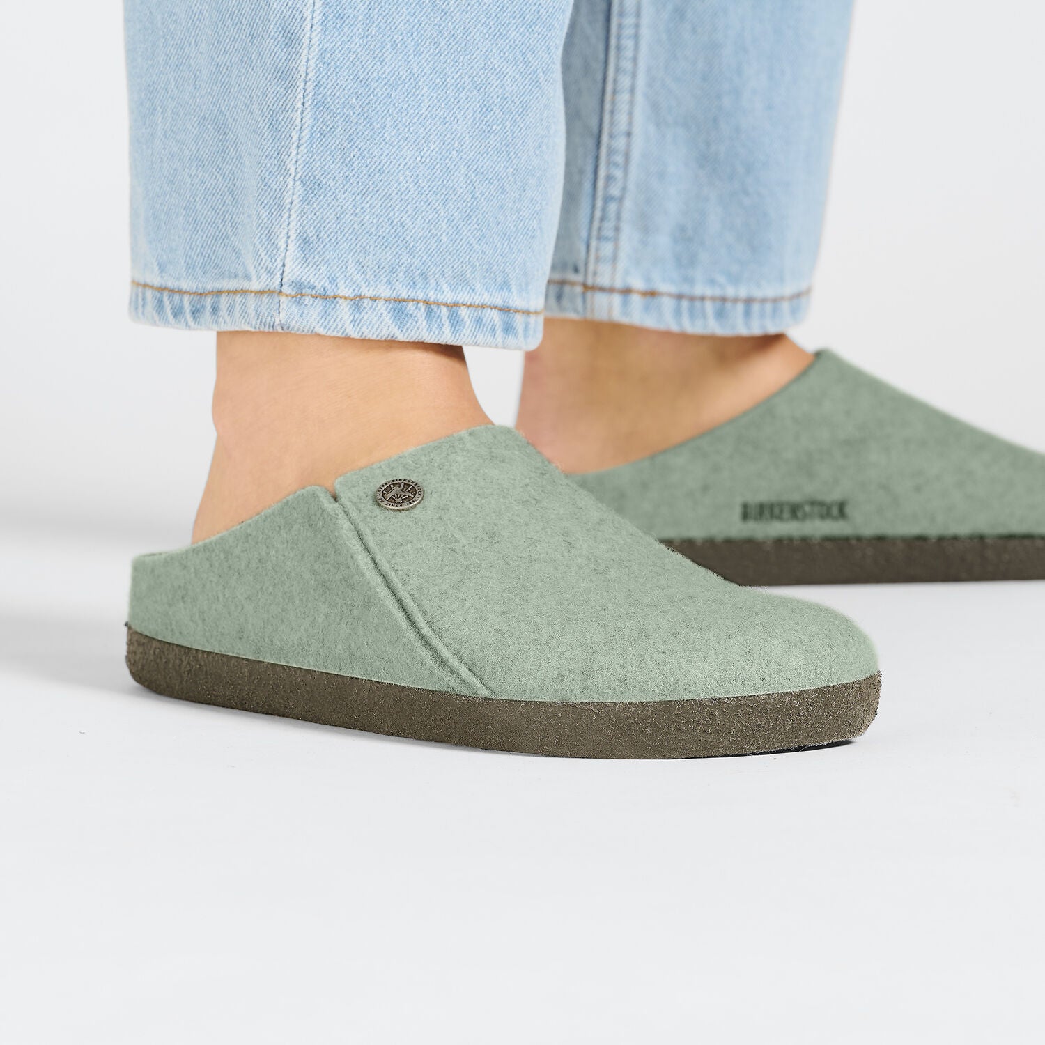 Birkenstock Zermatt Rivet Split Matcha Green Wool Felt Clog Shearling Removable Footbed