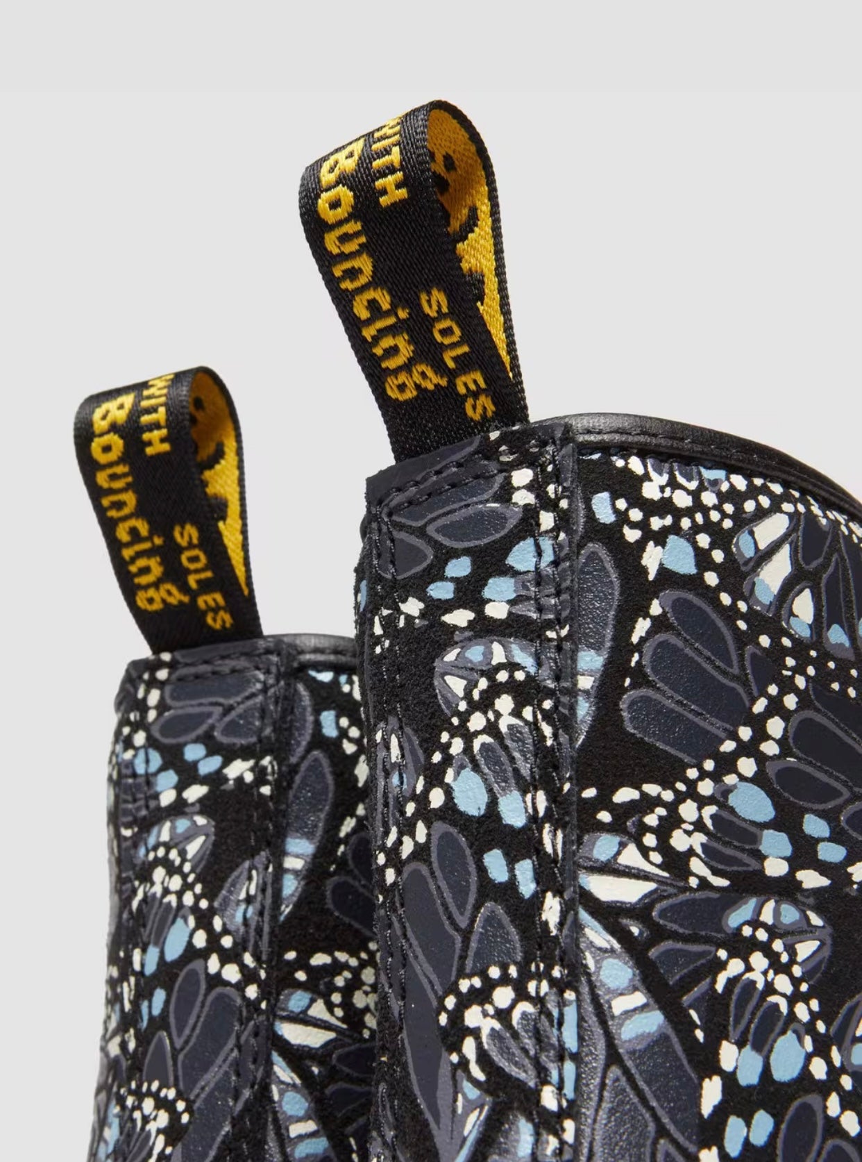 Dr. Martens 1460 W Grey Butterfly Print Suede Layered Wing Floral Ankle 8 Eyelet Boot