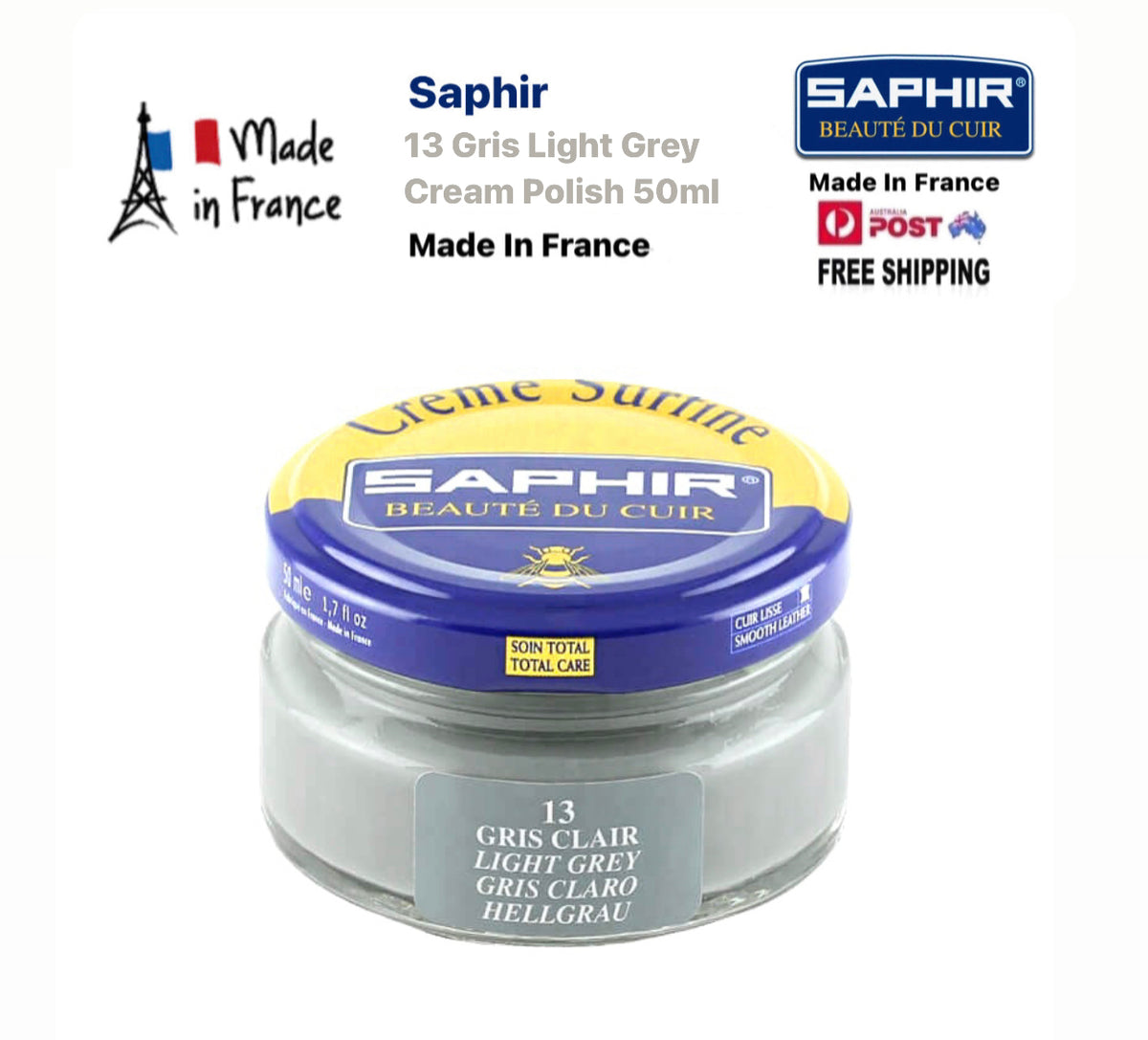 Saphir 13 Gris Clair Light Grey Renovating Cream Polish 50ml Made In F ...