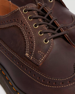 Dr. Martens 3989 Dark Brown Crazy Horse Leather Yellow Stitch Brogue 5 Eyelet Shoe