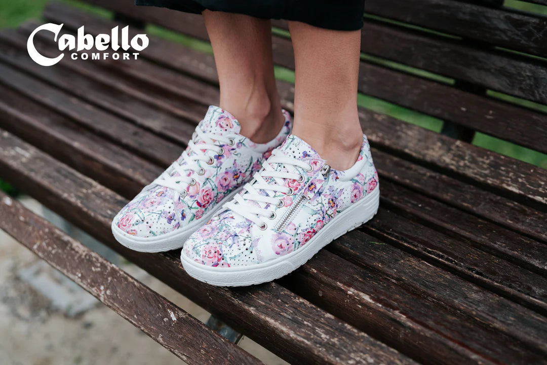 Cabello Comfort EG11P Floral Perforated 6 Eyelet Zip Shoe Made In Turkey