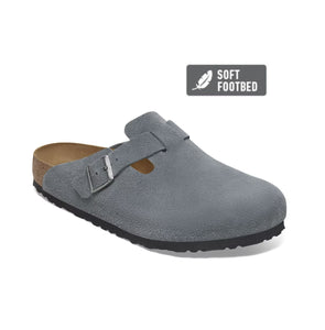 Birkenstock Boston Basalt Gray Blue Grey Suede Soft Footbed Made In Germany