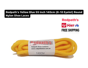 Redpath’s Yellow 55 Inch 140cm (8-10 Eyelet) Round Nylon Shoe Laces