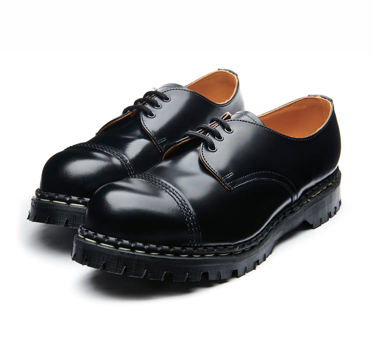 Gripfast Black Hi Shine 3 Eyelet Steel Toe Gibson Shoe Made In England