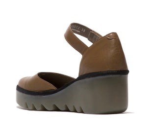 Fly London Biso305Fly Ceralin Ground Taupe Leather Wedges Made In Portugal