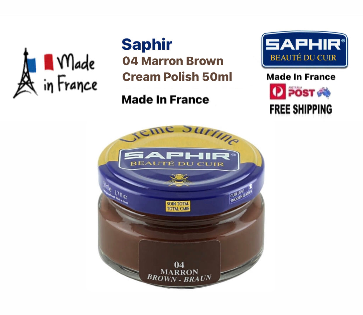 Saphir 04 Marron Brown Renovating Cream Polish 50ml Made In France