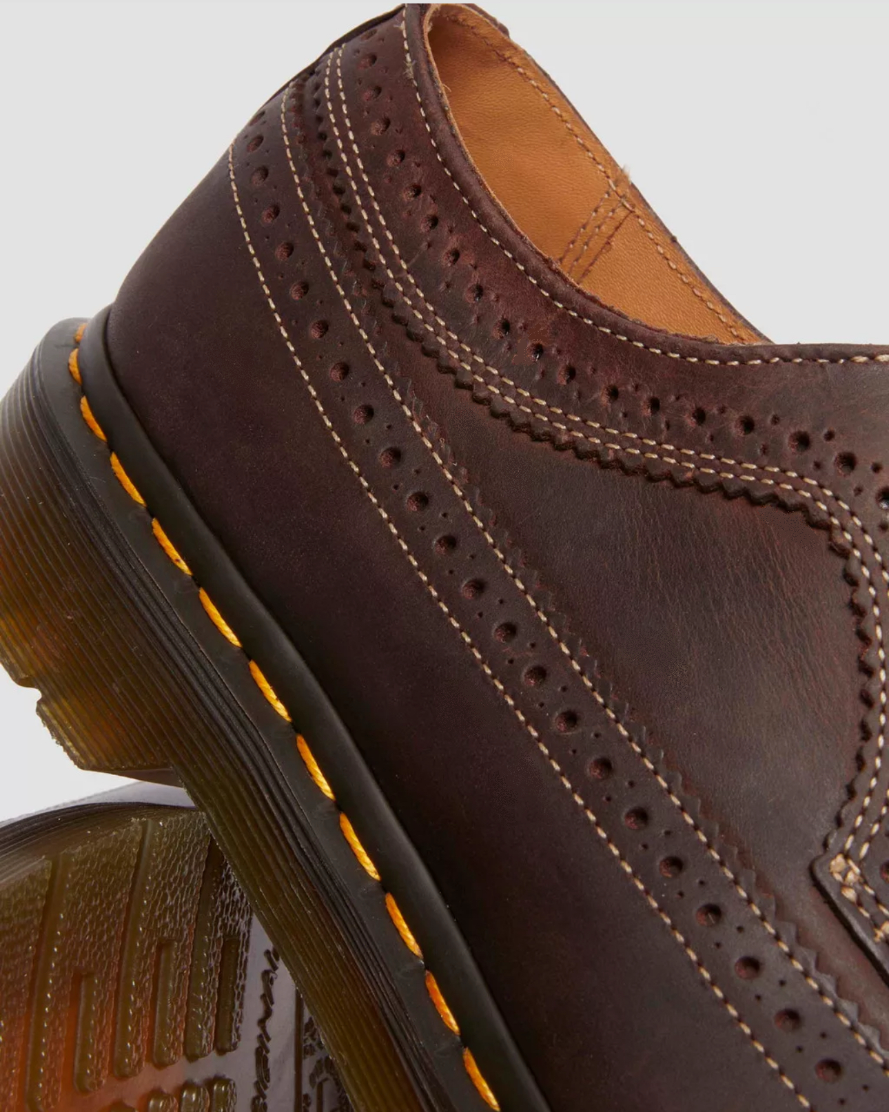 Dr. Martens 3989 Dark Brown Crazy Horse Leather Yellow Stitch Brogue 5 Eyelet Shoe