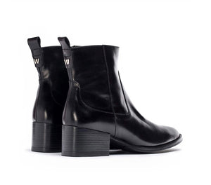 Wonders E-6901 Black Isy Negro Leather Zip Ankle Boot Made In Spain