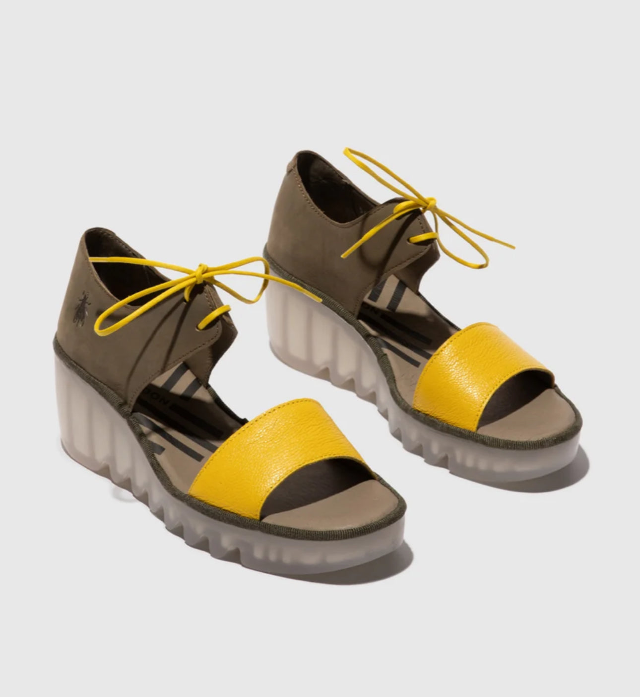 Fly London Bilu465Fly Yellow Khaki 2 Eyelet Lace Up Wedge Made In Portugal