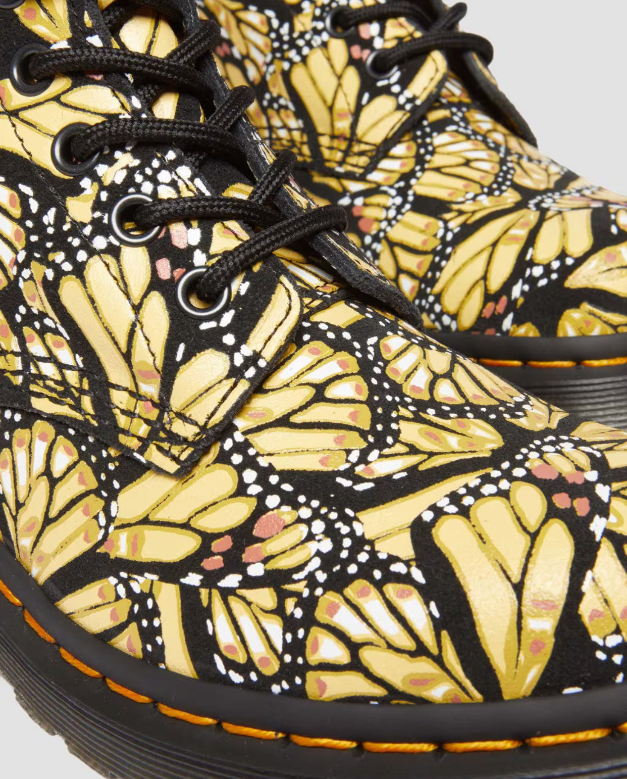 Dr. Martens 1460 W Yellow Butterfly Print Suede Layered Wing Floral Ankle 8 Eyelet Boot