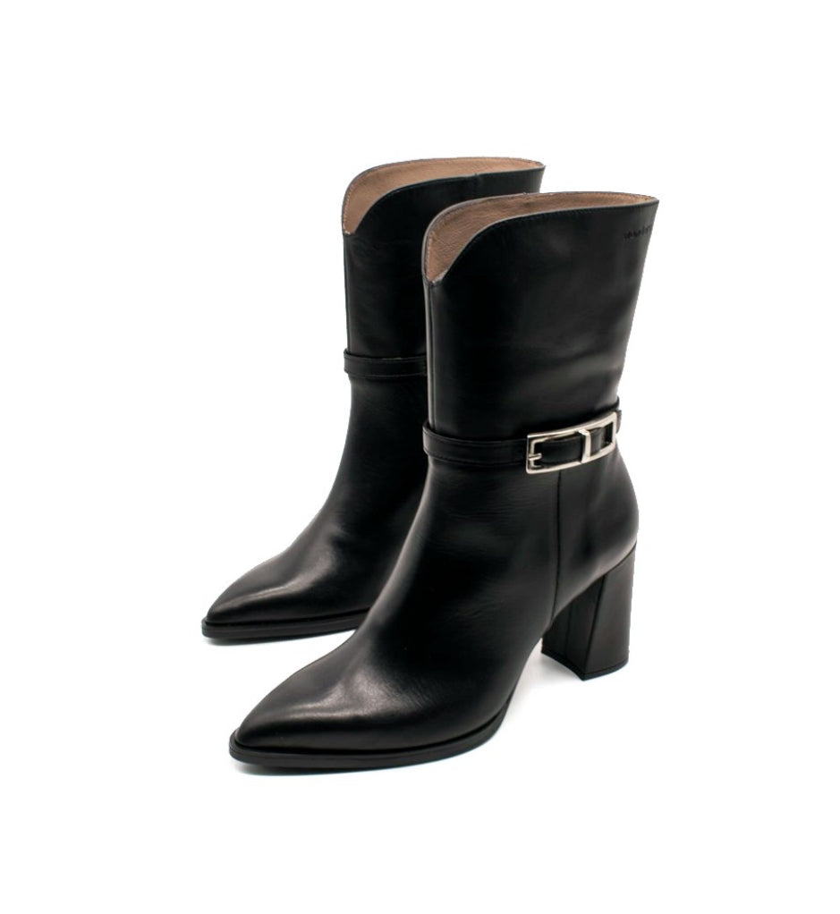 Wonders M-5402 Black Bora Negro Leather Buckle Mid Calf Zip Boot Made In Spain