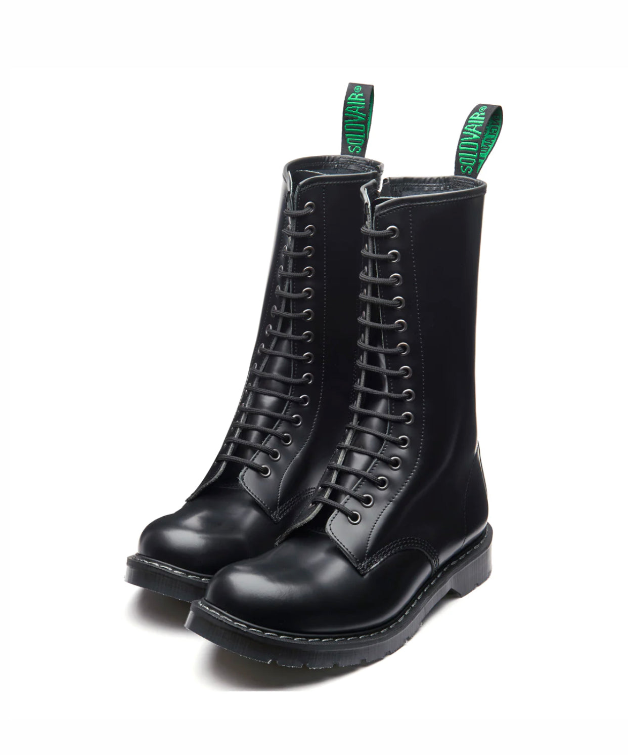 Solovair Black Hi Shine 14 Eyelet Mid Calf Zip Boot Made In England
