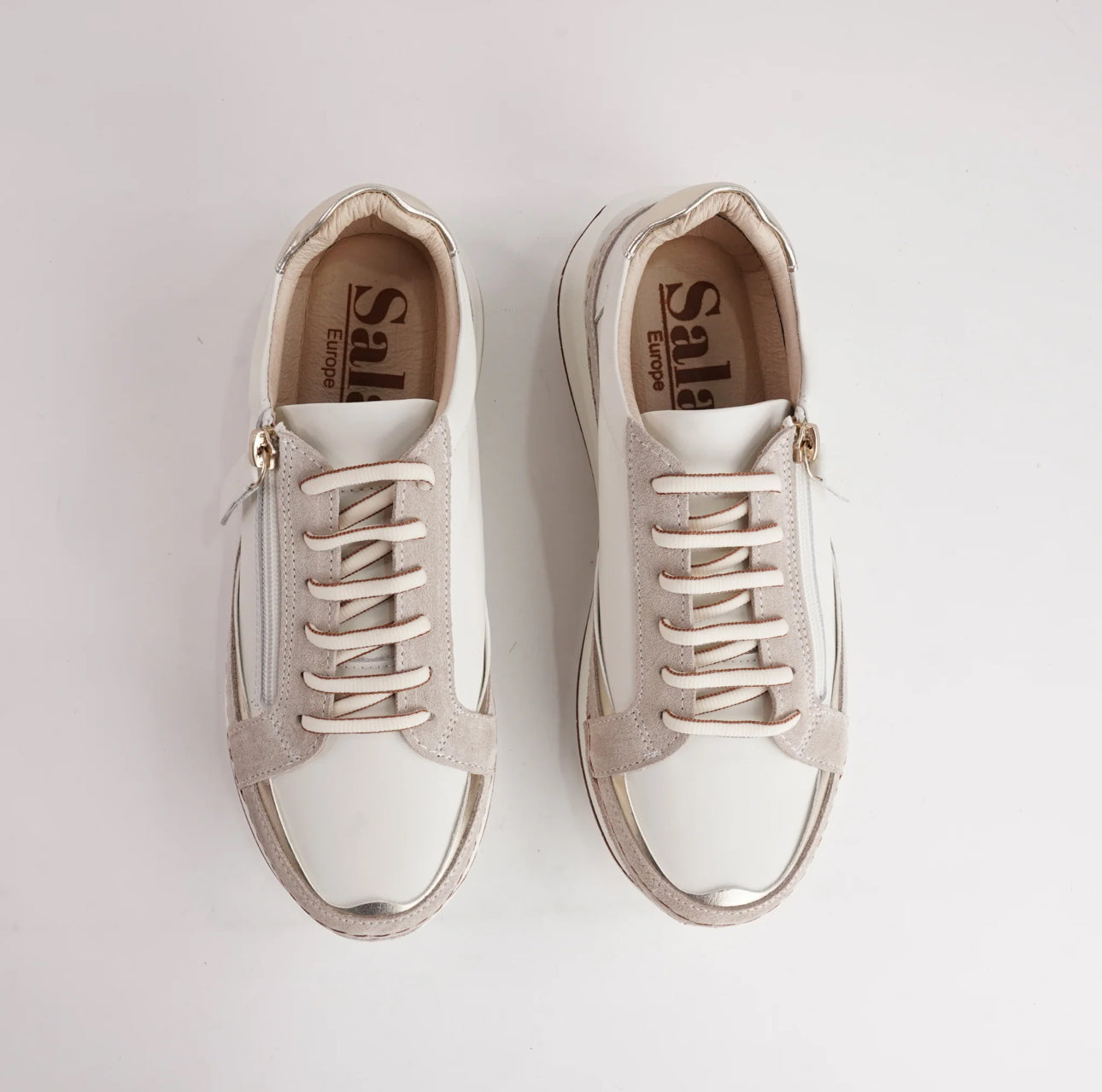 Sala Europe Vogue Crema Leather 6 Eyelet Zip Sneaker Shoe Made In Turkey