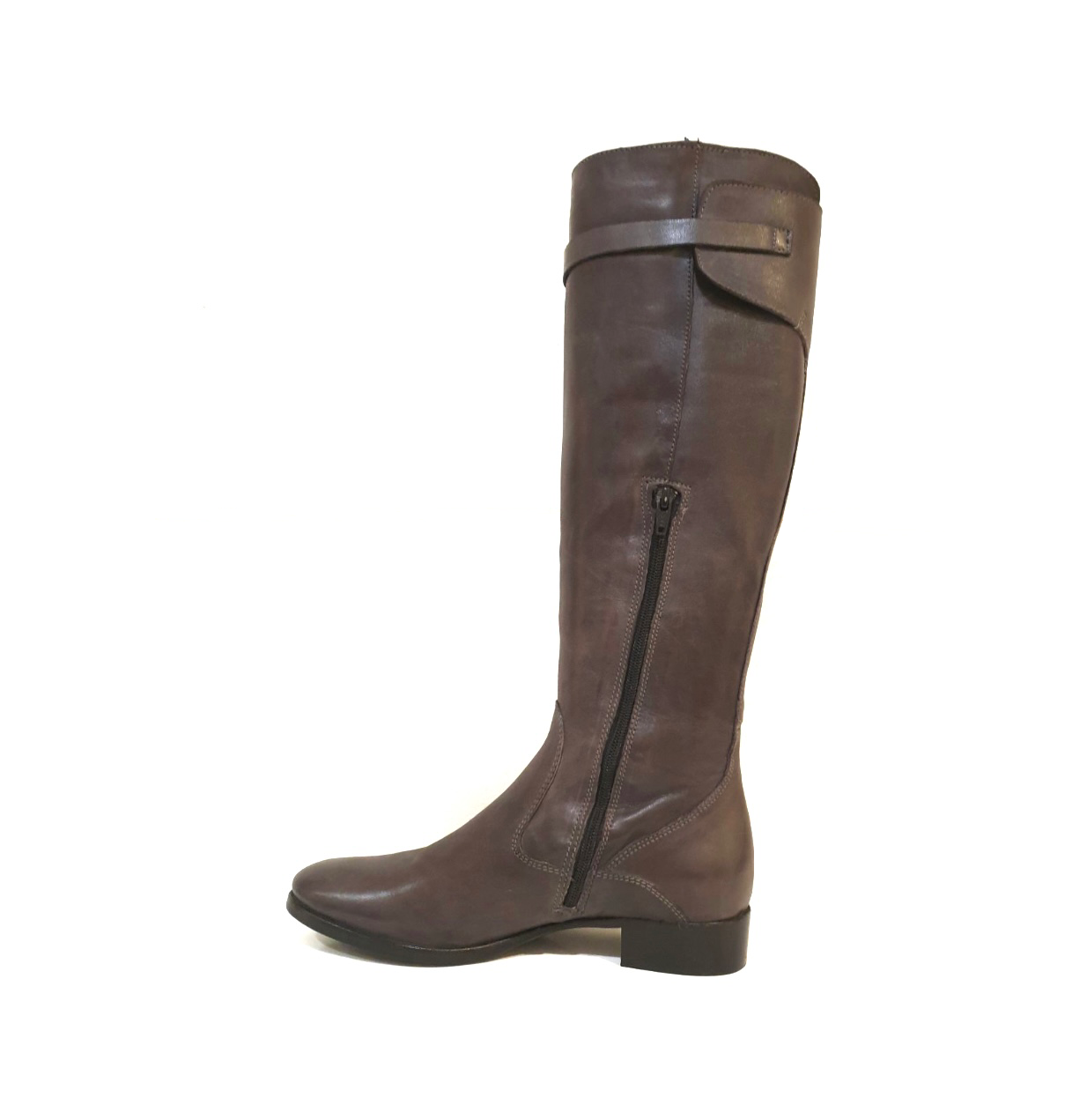 Progetto A290 Toffy Cereze Brown Buckle Zip Knee High Boot Made In Italy