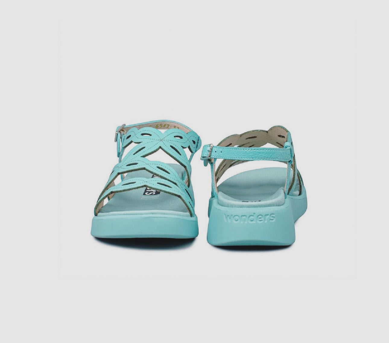 Wonders C-6542 Darya Sea Turquoise Light Blue Lack V Patent Leather Buckle Sandal Made In Spain