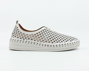 Sala Europe Lasso White Perforated Leather Slip On Shoe Made In Turkey